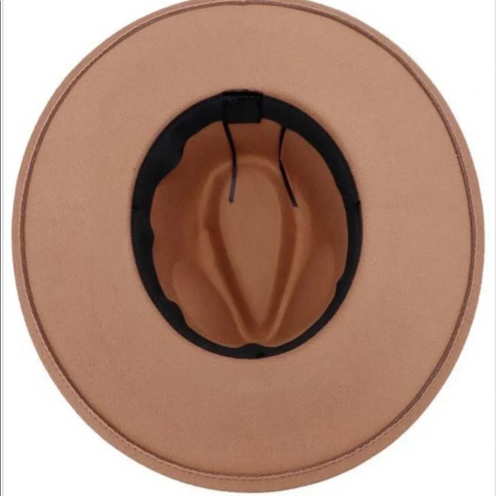 NEW TRENDY BLUSH PINK WIDE BRIM CHUNKY CUBAN GOLD CHAIN DETAIL FEDORA HAT - Picture 8 of 8